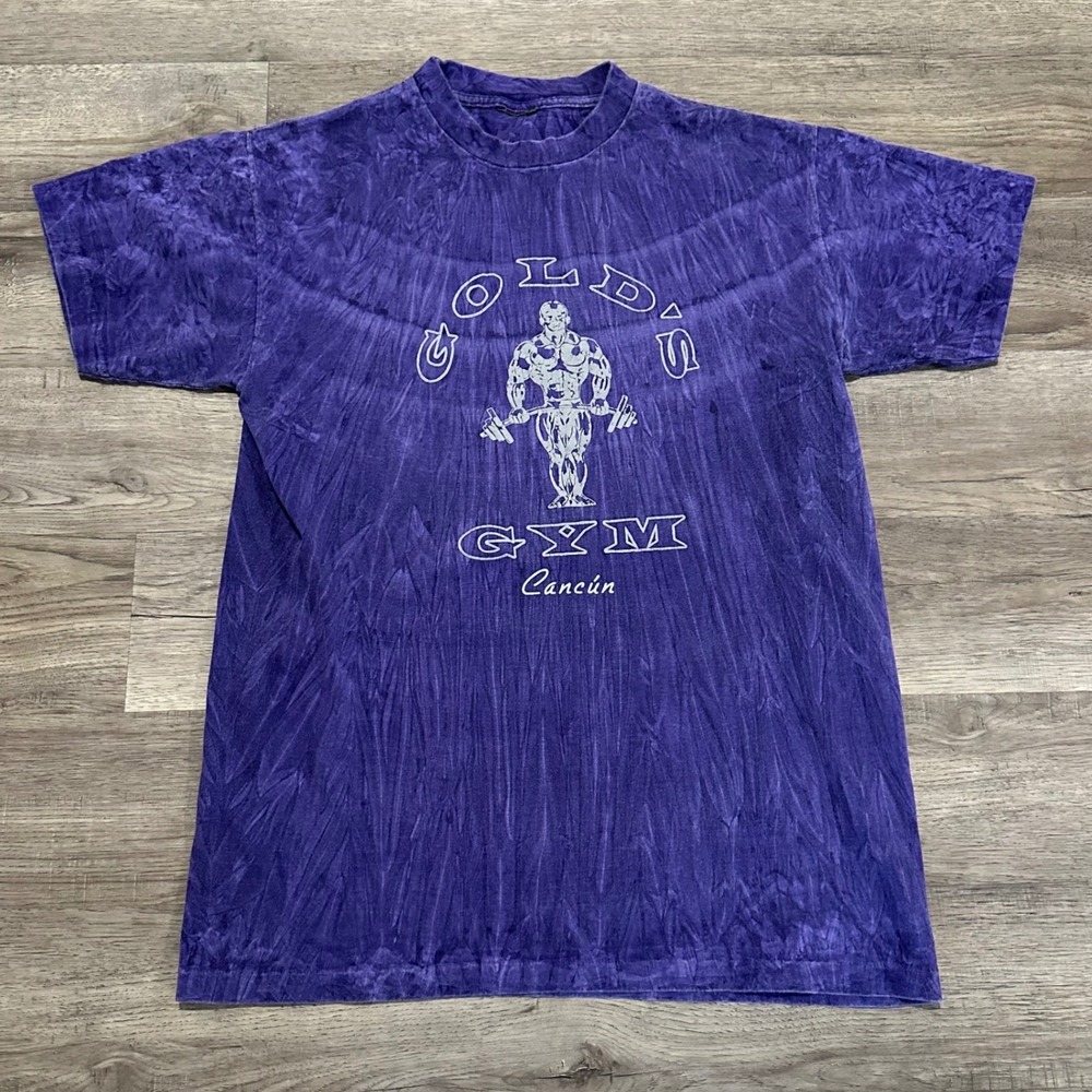 Vintage Gold's Gym Cancun T-Shirt Purple Tie Dye Acid Wash Men L/XL Gymwear - Picture 3 of 6
